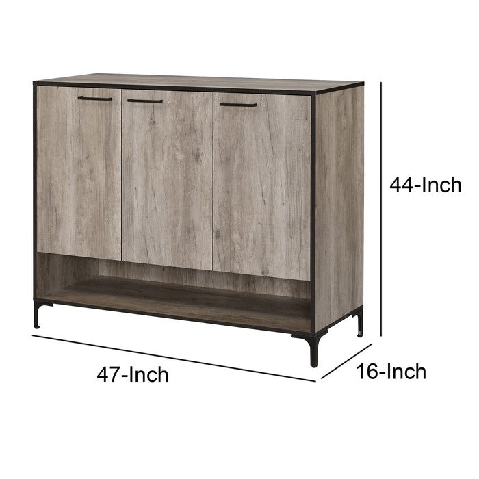 3 Door Wooden Shoe Cabinet with Open Bottom Compartment, Brown