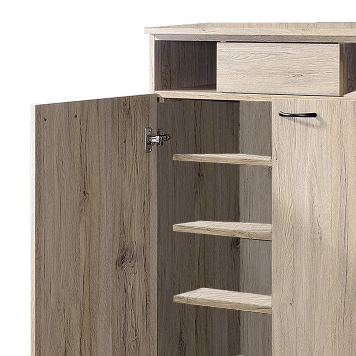 3 Door Wooden Shoe Cabinet with 1 Drawer and 2 Open Compartments, Brown