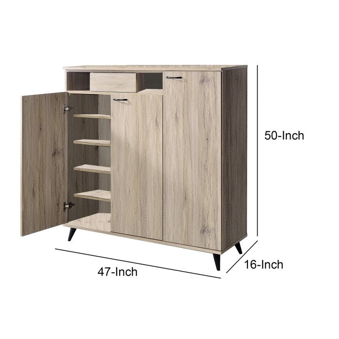 3 Door Wooden Shoe Cabinet with 1 Drawer and 2 Open Compartments, Brown