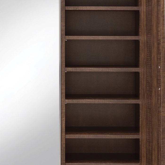 Mirrored Wooden Hall Tree with 1 Door and 1 Drawer, Brown and Silver