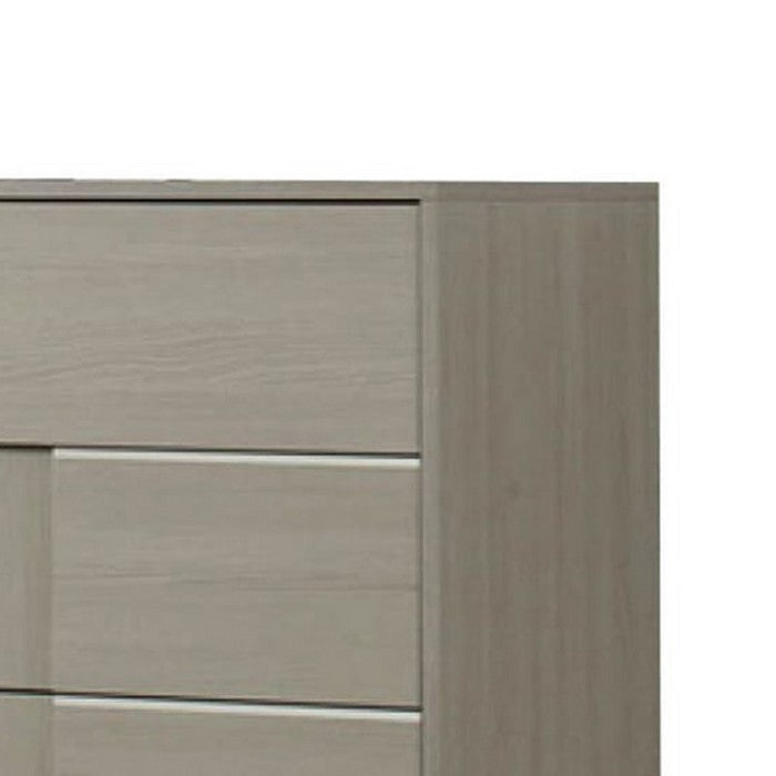 Wooden Chest with 5 Drawer Storage and Block Legs, Gray