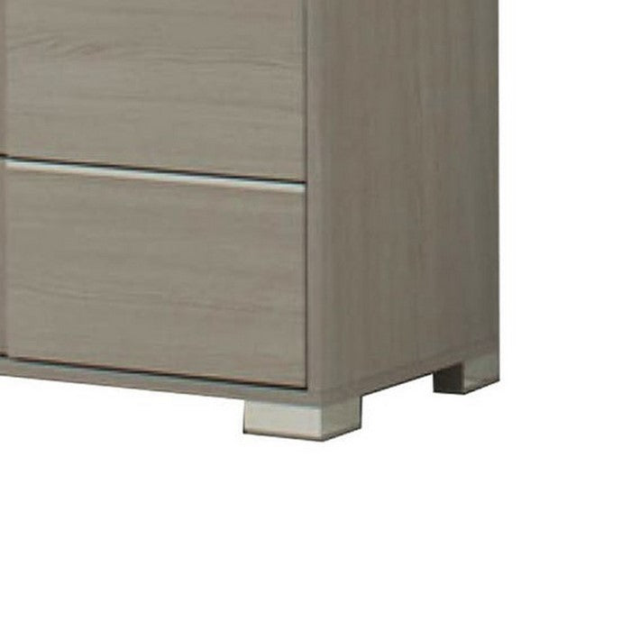 Wooden Chest with 5 Drawer Storage and Block Legs, Gray