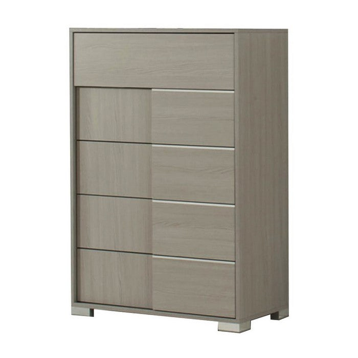 Wooden Chest with 5 Drawer Storage and Block Legs, Gray