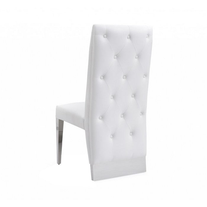 Leatherette Upholstered Dining Chair with Button Tufted Back,Set of 2,White
