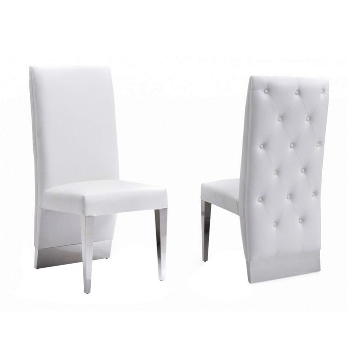 Leatherette Upholstered Dining Chair with Button Tufted Back,Set of 2,White