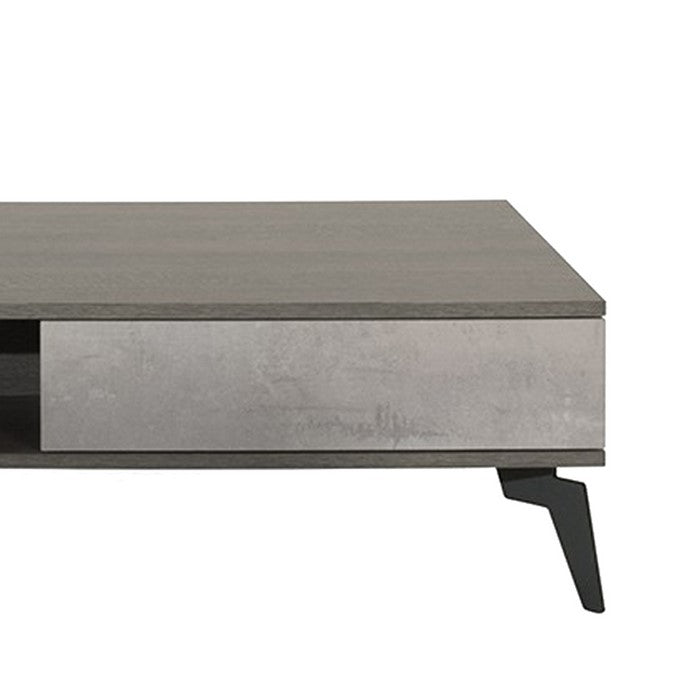 Wooden Coffee Table with 1 Drawer and 1 Storage Compartment, Gray