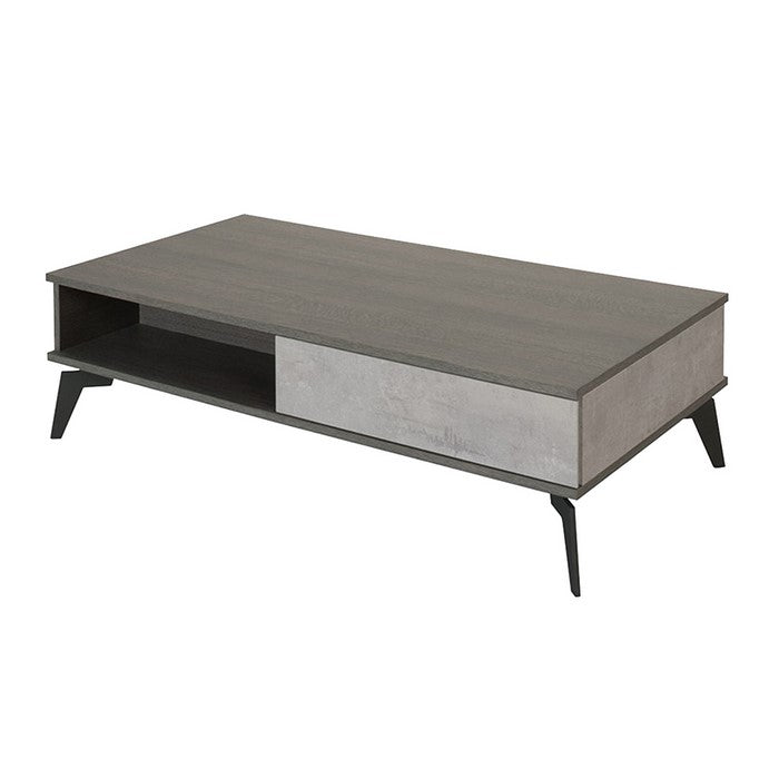 Wooden Coffee Table with 1 Drawer and 1 Storage Compartment, Gray