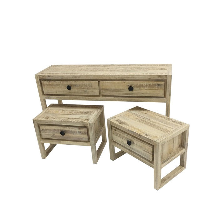 Farmhouse Style One Console and Two End Table Set, Brown