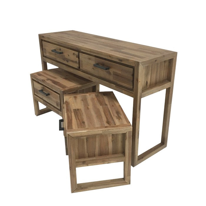 Farmhouse Style Table Set with One Console and Two End Tables, Brown