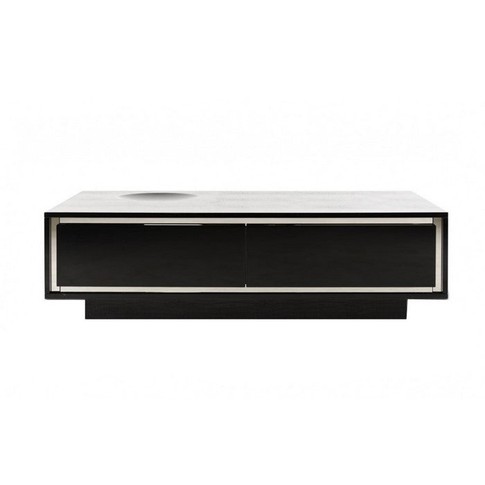 Wooden Coffee Table with 2 Drawers and Textured Details, Black