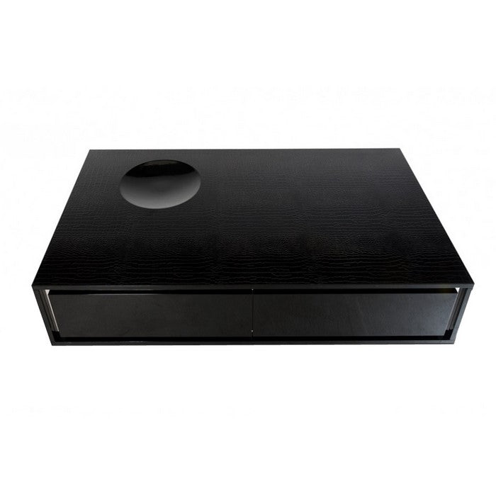 Wooden Coffee Table with 2 Drawers and Textured Details, Black