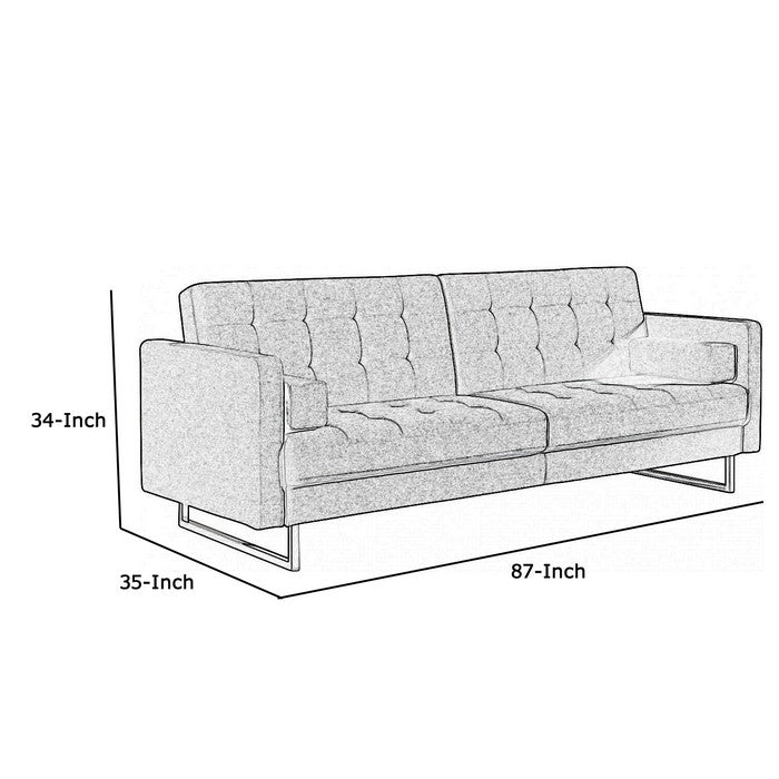 Fabric Upholstered Sofa Bed with Tufted Details and Metal Base, Gray