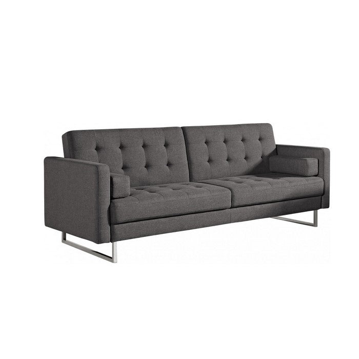 Fabric Upholstered Sofa Bed with Tufted Details and Metal Base, Gray