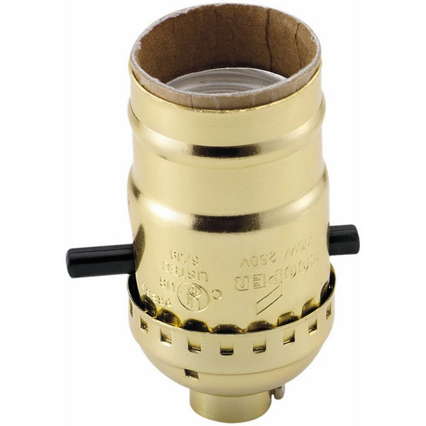 Eaton 940ABD-SP-L 660-Watt Electrolier Medium Base Metal Shell Lamp holder Push Through Switch, Brass Dipped Aluminum