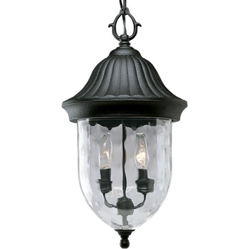 Progress Lighting P5529-31 1-Light Chain Hung Lantern with Optic Hammered Clear Glass to Complement The New Fieldstone Finish, Textured Black