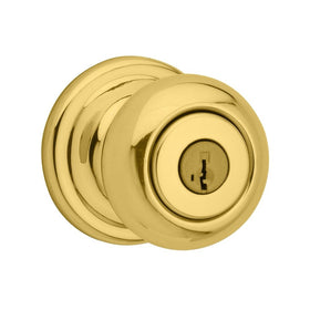 Kwikset Juno Entry Knob featuring SmartKey in Polished Brass