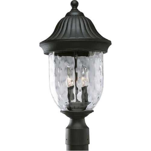 Progress Lighting P5429-31 2-Light Post Lantern with Optic Hammered Clear Glass to Complement The New Fieldstone Finish, Textured Black