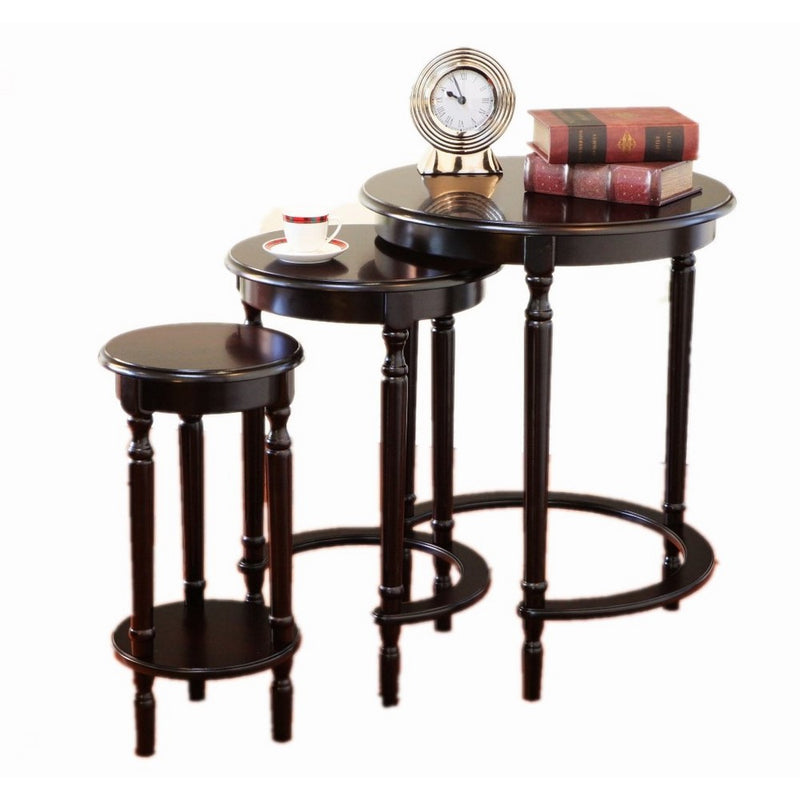 Frenchi Furniture Set of 3 Round Nesting Tables in Cherry Finish