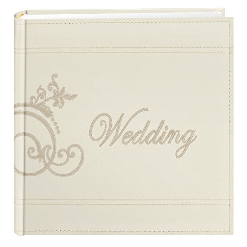 Pioneer Embroidered Scroll and Wedding Sewn Leatherette Cover Photo Album, Ivory