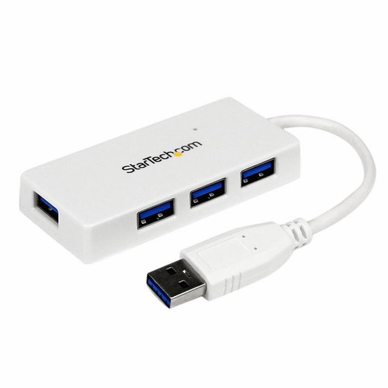 StarTech.com 4-Port Portable USB 3.0 Hub (White) - Compact Four Port USB Hub - External USB 3 Hub with built-in cable