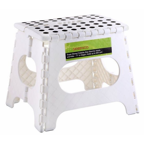 Greenco Super Strong Foldable Step Stool for Adults and Kids, 11", White