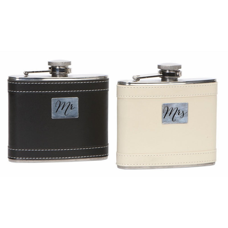 C.R. Gibson Stainless Steel & Leatherette Mr. & Mrs. Wedding Flasks for Bride & Groom