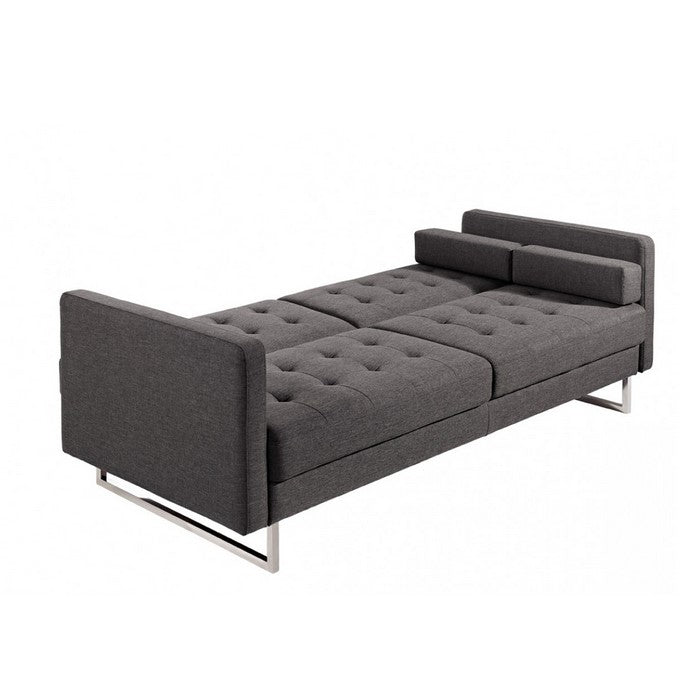 Fabric Upholstered Sofa Bed with Tufted Details and Metal Base, Gray