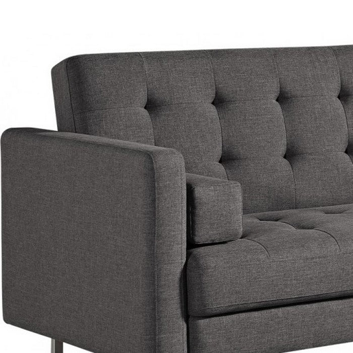 Fabric Upholstered Sofa Bed with Tufted Details and Metal Base, Gray