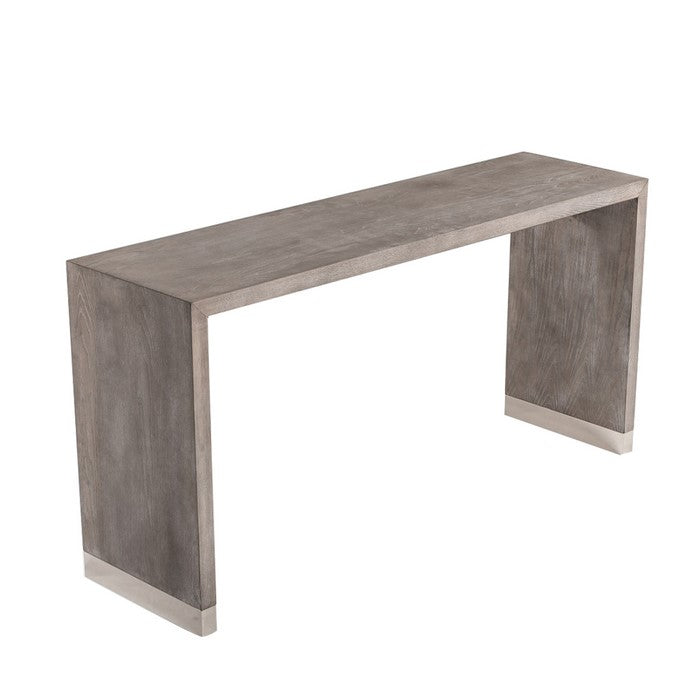 Wooden Bar Table with Rectangular Top and Metal Base, Gray
