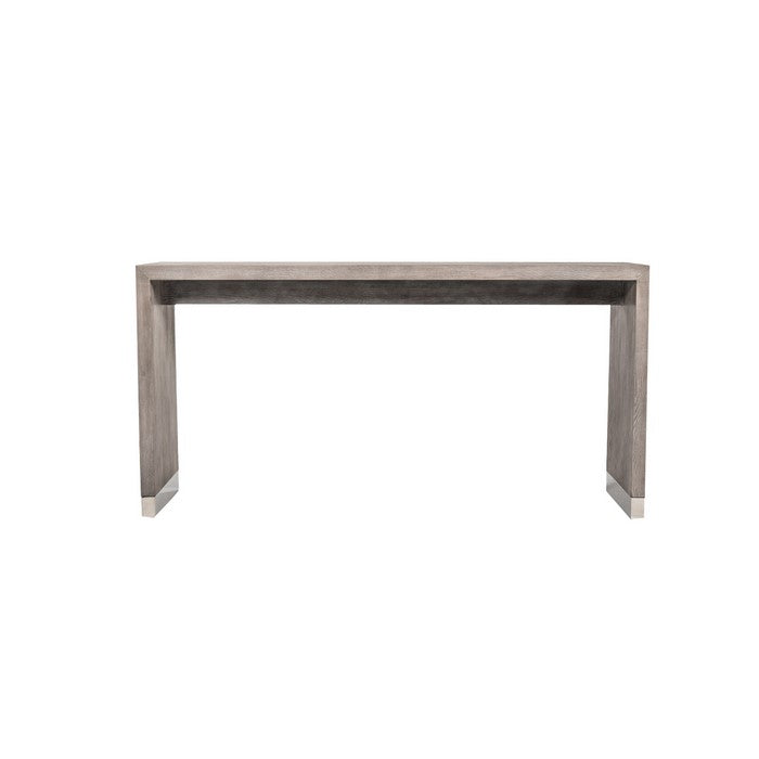 Wooden Bar Table with Rectangular Top and Metal Base, Gray