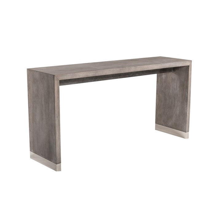 Wooden Bar Table with Rectangular Top and Metal Base, Gray