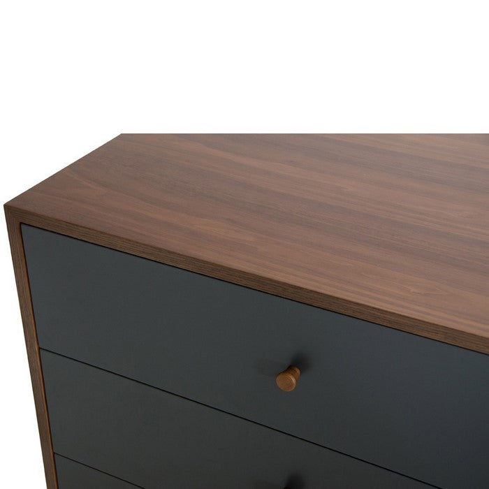 Wooden Dresser with 6 Drawers and Angled Tapered Legs, Gray and Brown