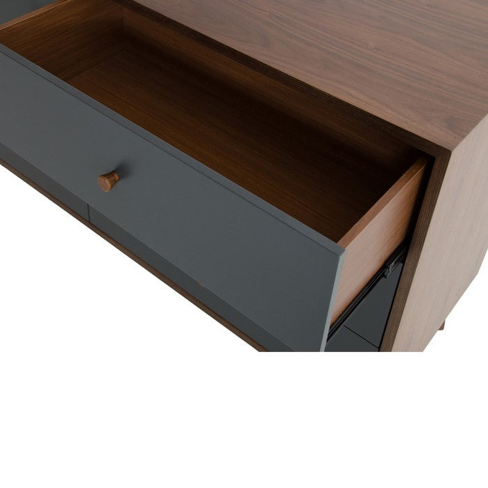 Wooden Dresser with 6 Drawers and Angled Tapered Legs, Gray and Brown
