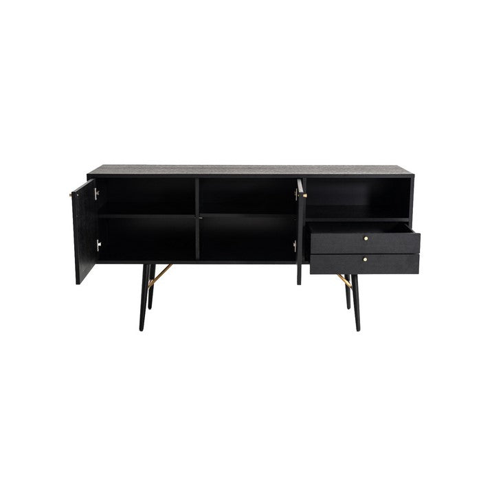 2 Drawer Wooden Buffet with 2 Cabinets and Open Compartment, Gray