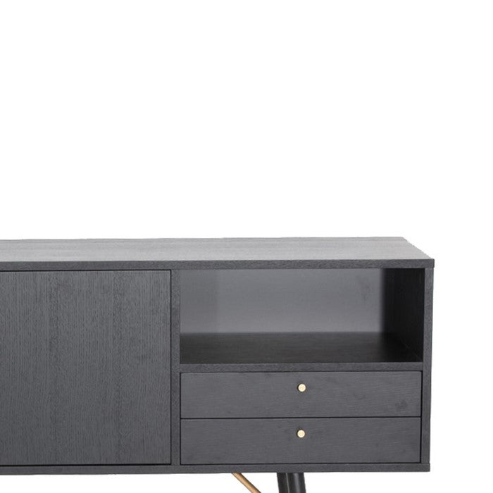 2 Drawer Wooden Buffet with 2 Cabinets and Open Compartment, Gray