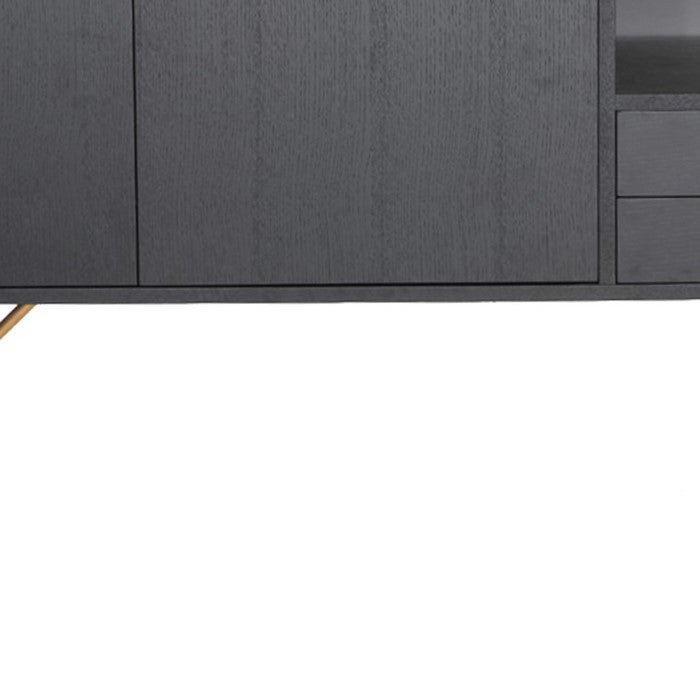 2 Drawer Wooden Buffet with 2 Cabinets and Open Compartment, Gray