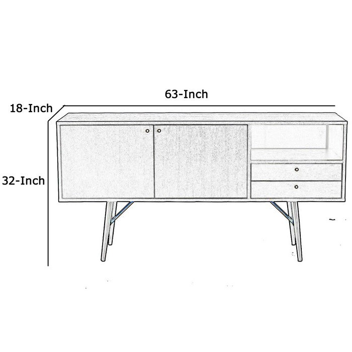 2 Drawer Wooden Buffet with 2 Cabinets and Open Compartment, Gray