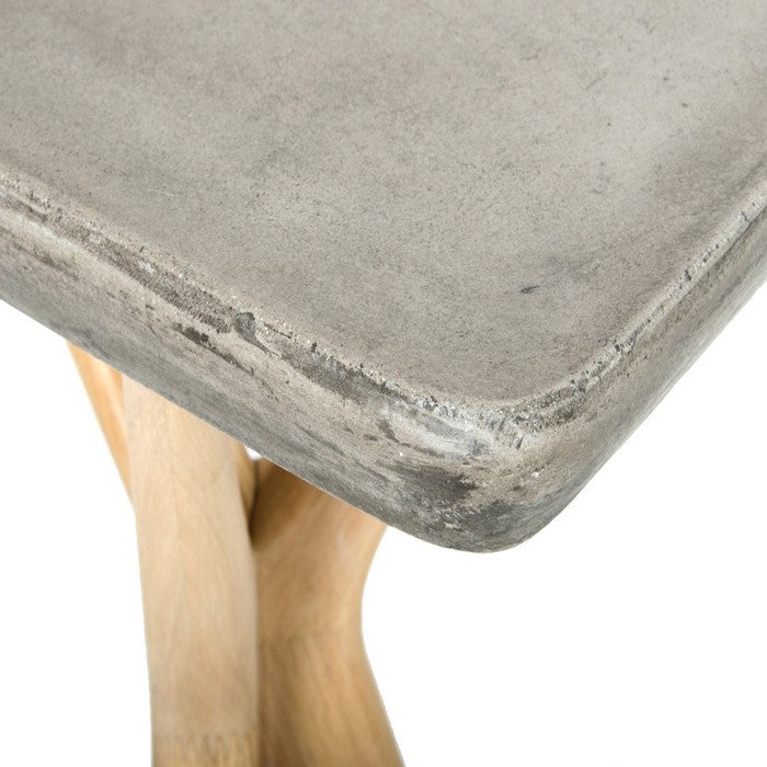 Concrete Top Console Table with Angled Y Shaped Wooden Legs, Brown and Gray