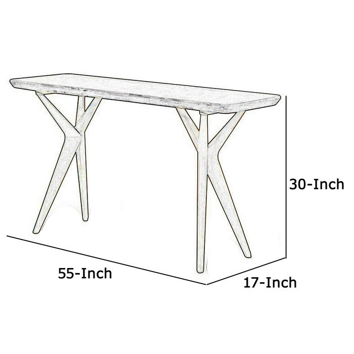 Concrete Top Console Table with Angled Y Shaped Wooden Legs, Brown and Gray