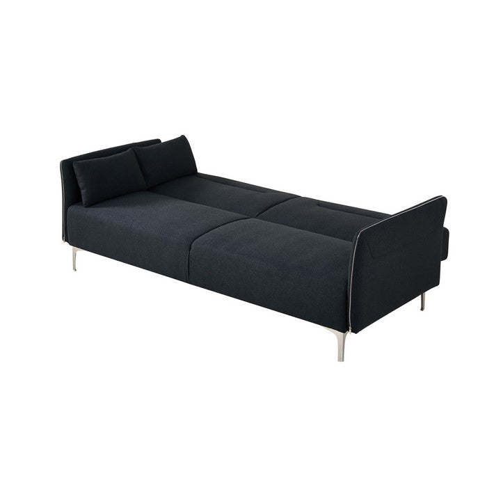 Polyester Upholstered Sofa Bed with Zipper Accents and Metal Legs, Gray