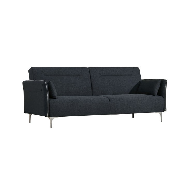 Polyester Upholstered Sofa Bed with Zipper Accents and Metal Legs, Gray