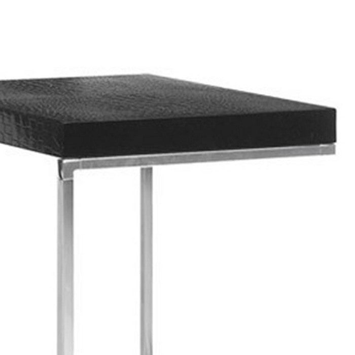 Textured Wooden Top End Table with Metal Base,Set of 3,Black and Silver