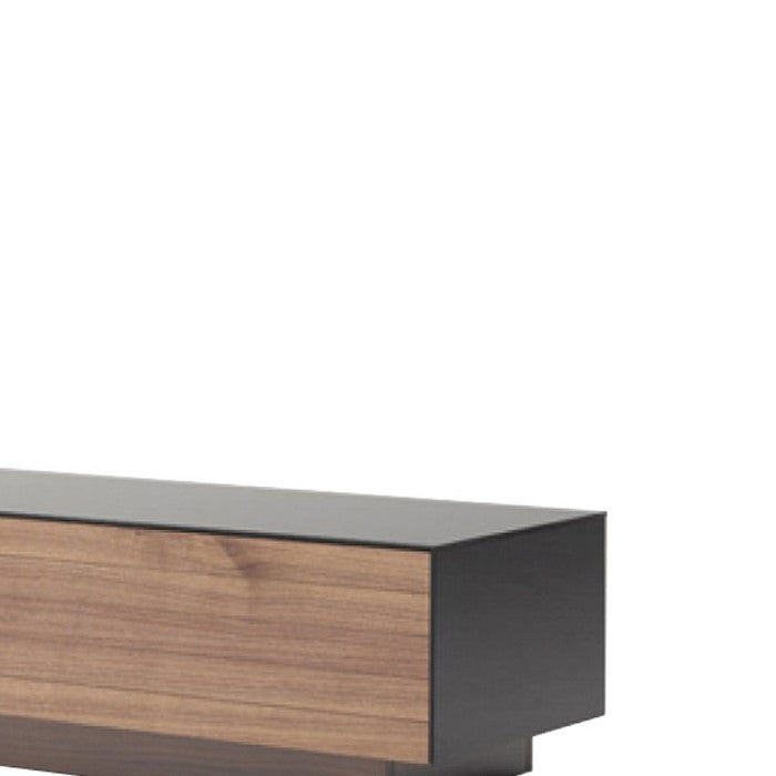 Wooden TV Stand with 3 Drawers and Glass Top, Brown and Black