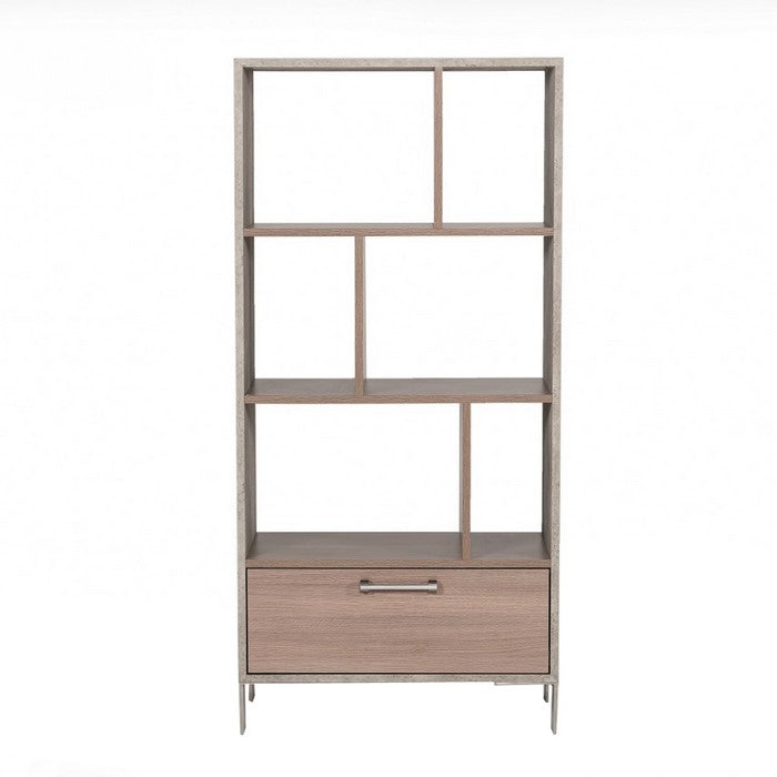 Wooden Two Shelf Unit with One Storage Drawer, Gray and Brown