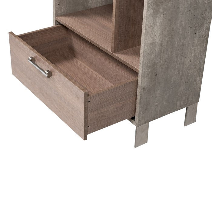 Wooden Two Shelf Unit with One Storage Drawer, Gray and Brown