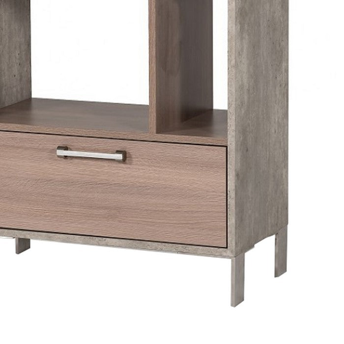 Wooden Two Shelf Unit with One Storage Drawer, Gray and Brown