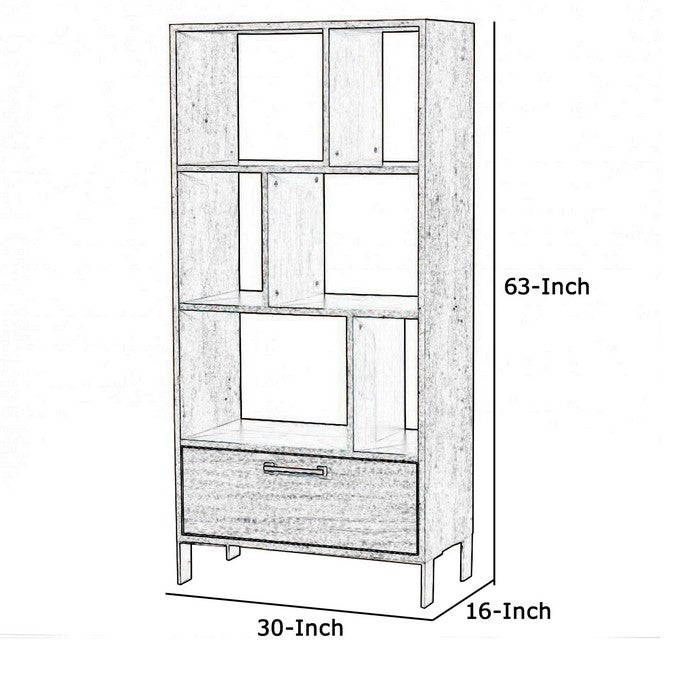 Wooden Two Shelf Unit with One Storage Drawer, Gray and Brown