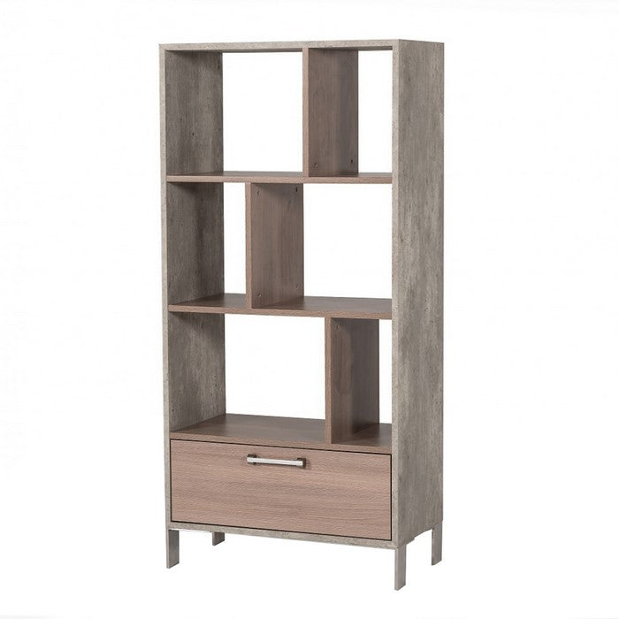 Wooden Two Shelf Unit with One Storage Drawer, Gray and Brown