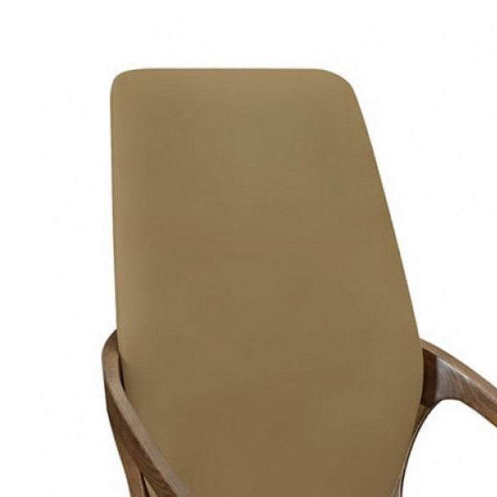 Leatherette Upholstered Dining Chair with Wooden Armrests ,Set of 2, Brown