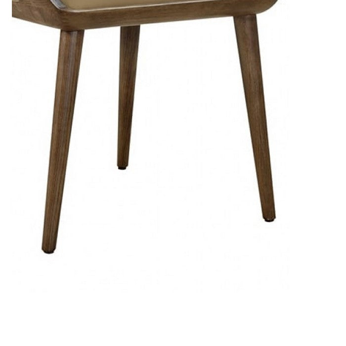 Leatherette Upholstered Dining Chair with Wooden Armrests ,Set of 2, Brown